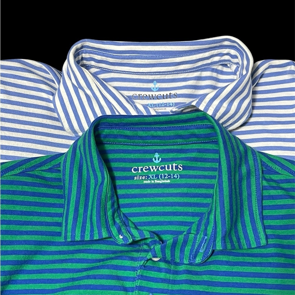 Used twice boy Crewcuts Teal and Navy Striped Polo Shirt sz XL 12-14